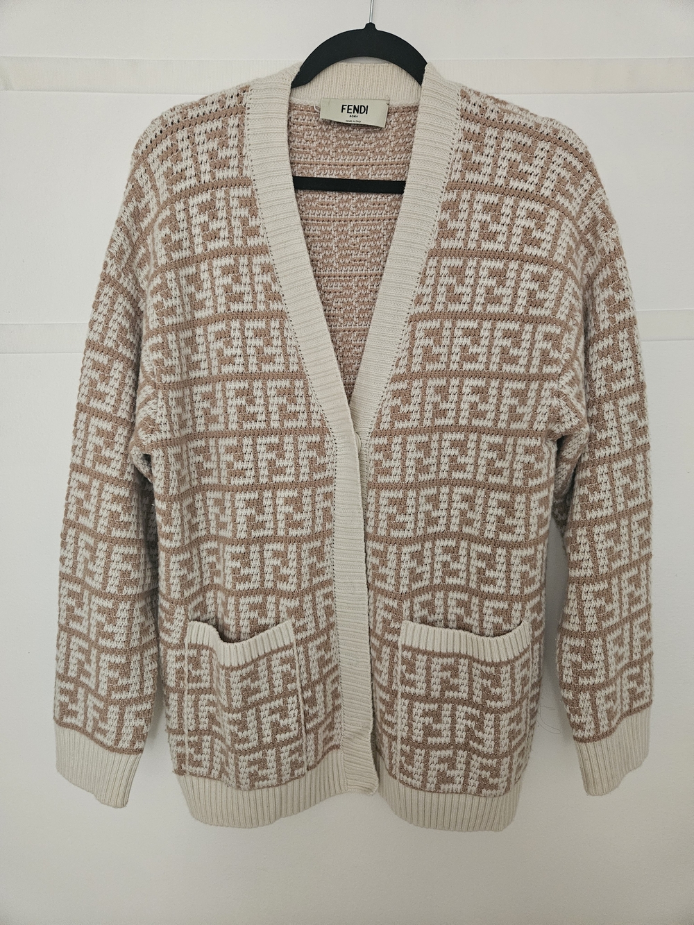 Fendi Beige & Cream Monogram Cardigan Sweater